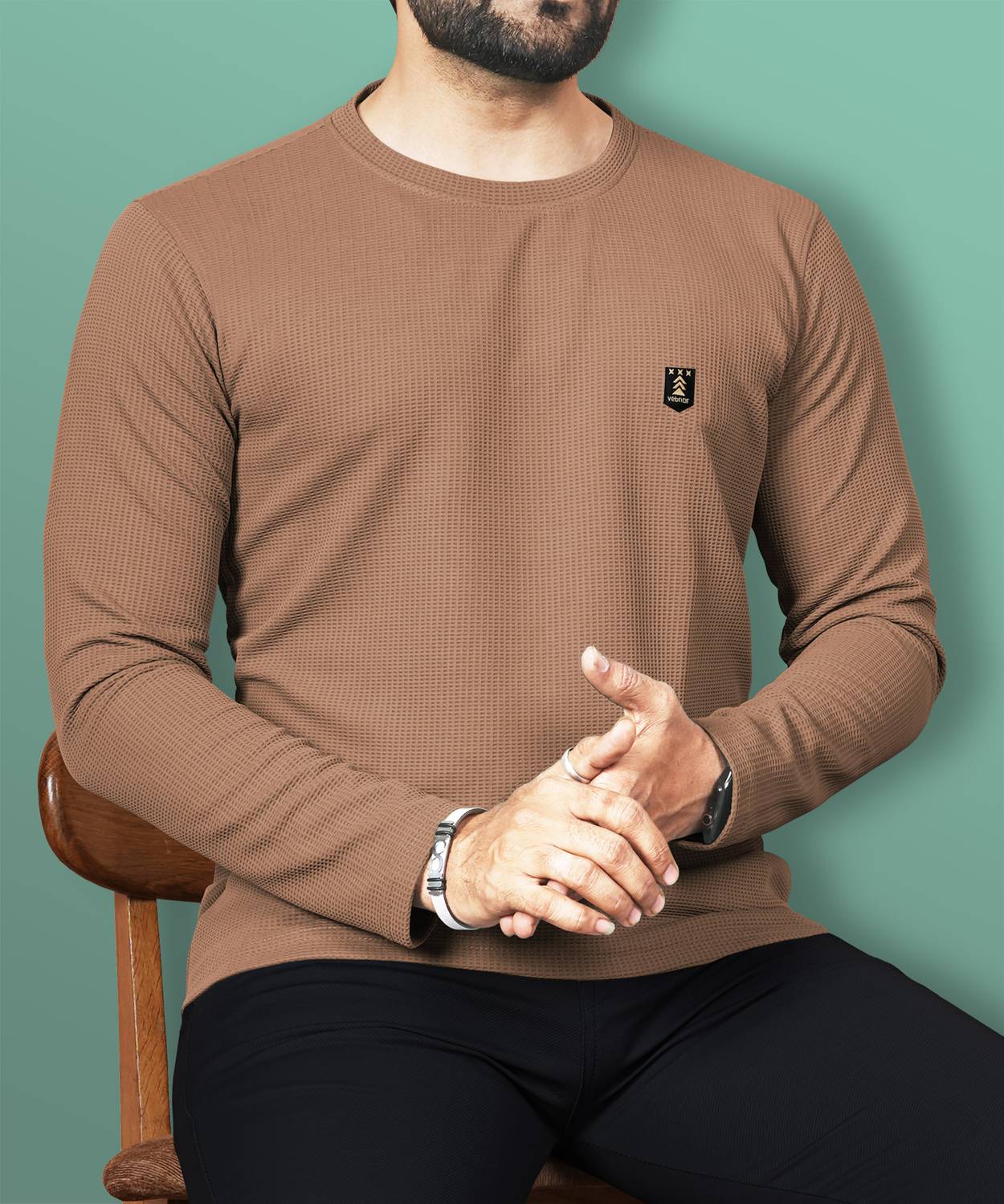 VeBNoR Men Self Design Round Neck Polyester Brown T-Shirt