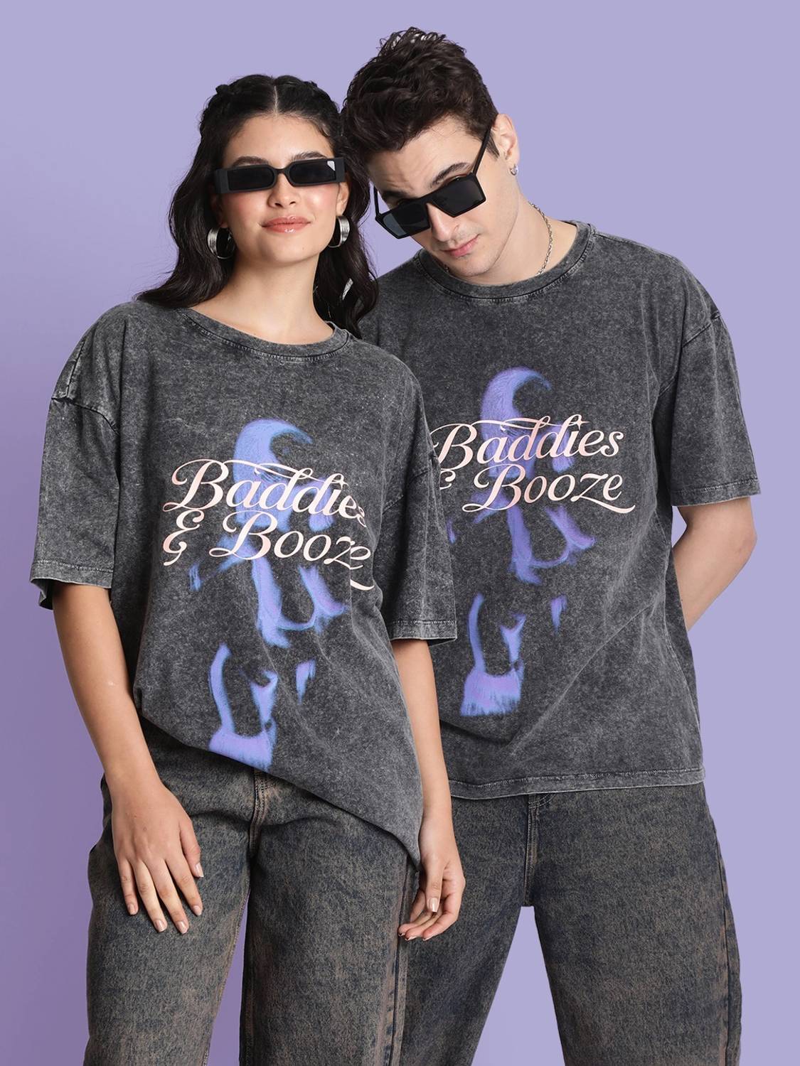 Bene Kleed Graphic Print Couple Round Neck Grey T-Shirt