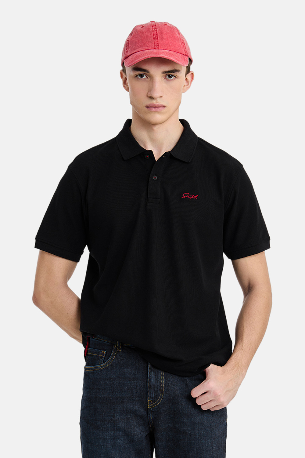 Image of Snitch Solid Men Polo Neck Black T-Shirt