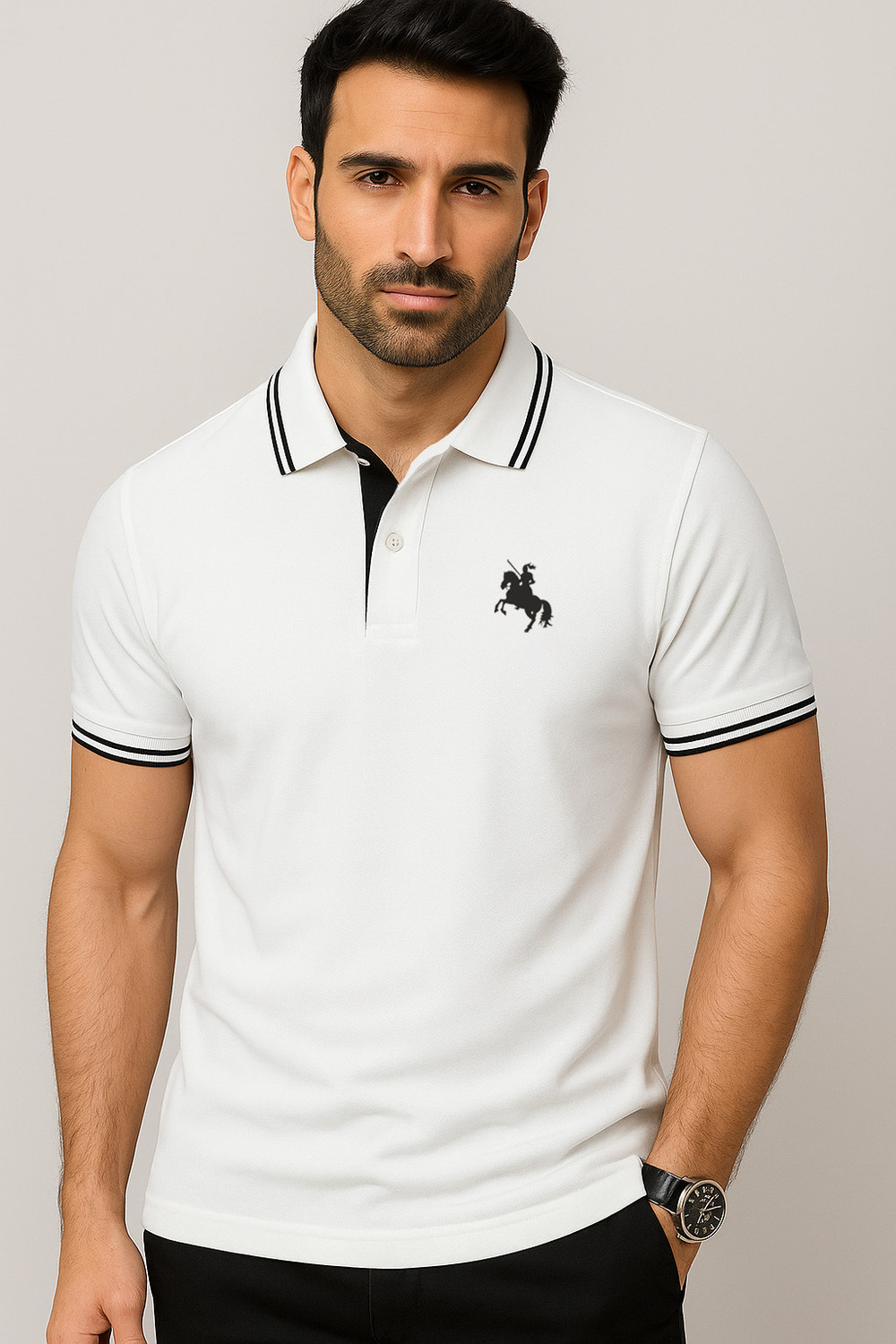 Image of SCATCHITE Solid Men Polo Neck White T-Shirt