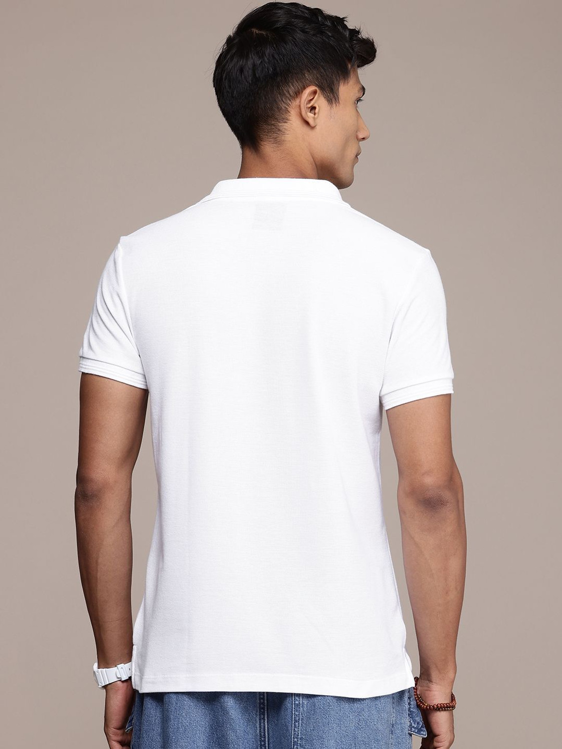 Image of Roadster Solid Men Polo Neck White T-Shirt