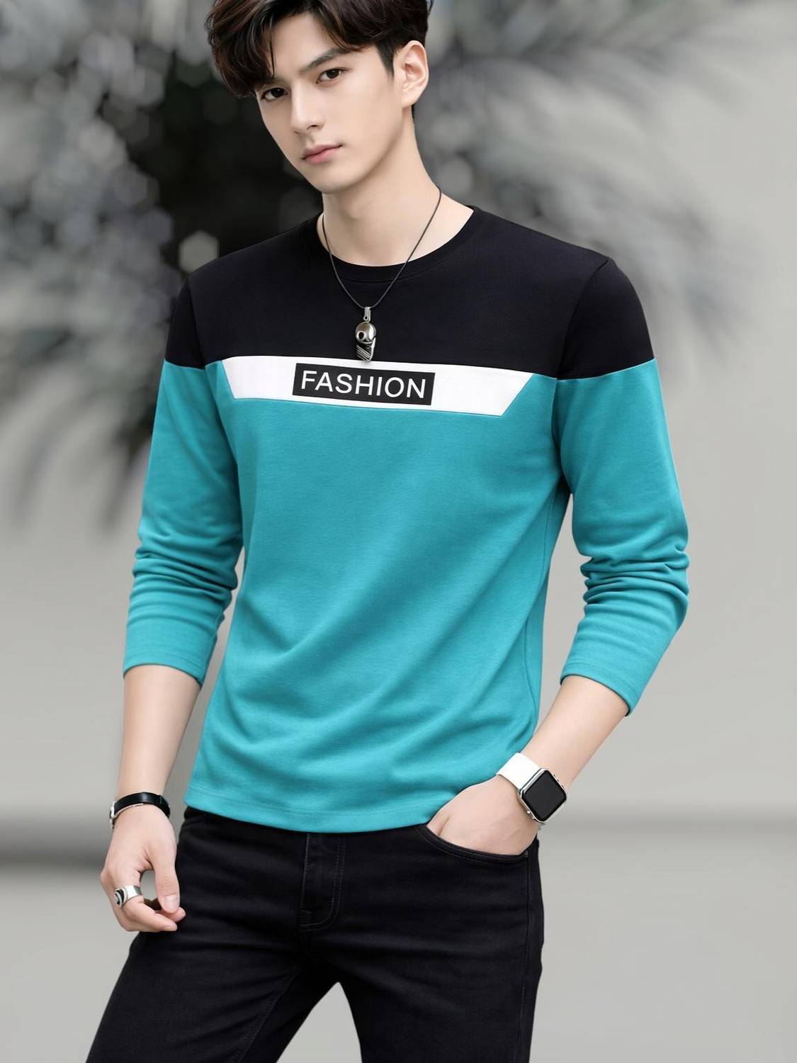 AUTNAA Colorblock Men Round Neck Black, Blue T-Shirt