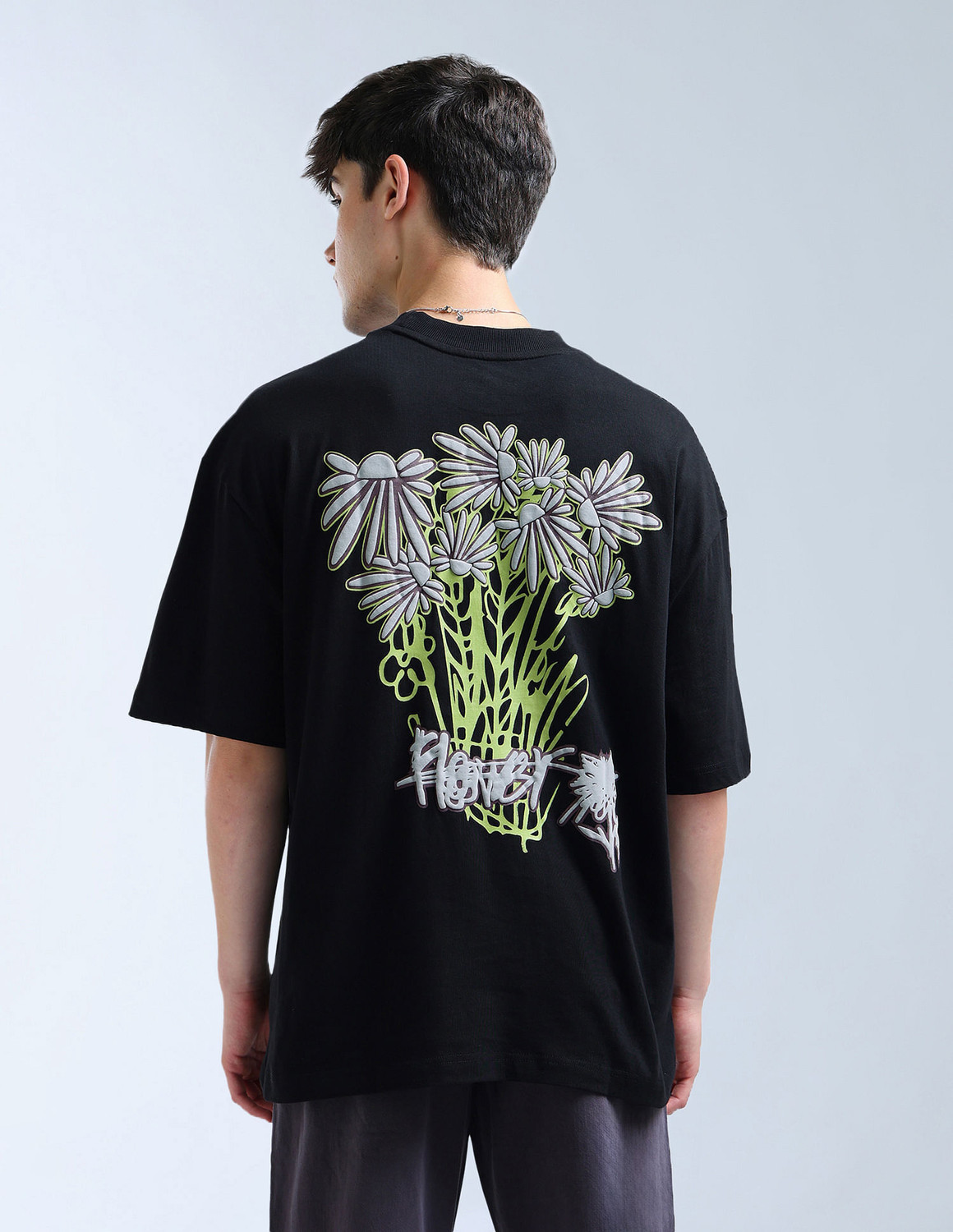 Image of FLYING MACHINE Men Graphic Print Round Neck Pure Cotton Black T-Shirt