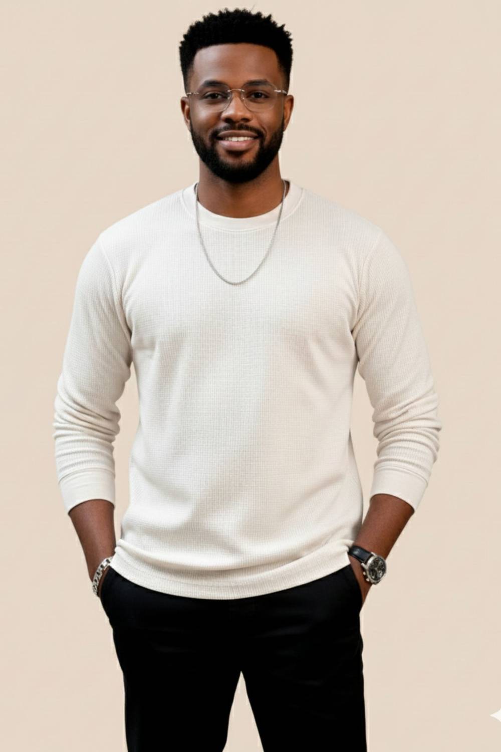 Vance Men Solid Round Neck Cotton Blend White T-Shirt