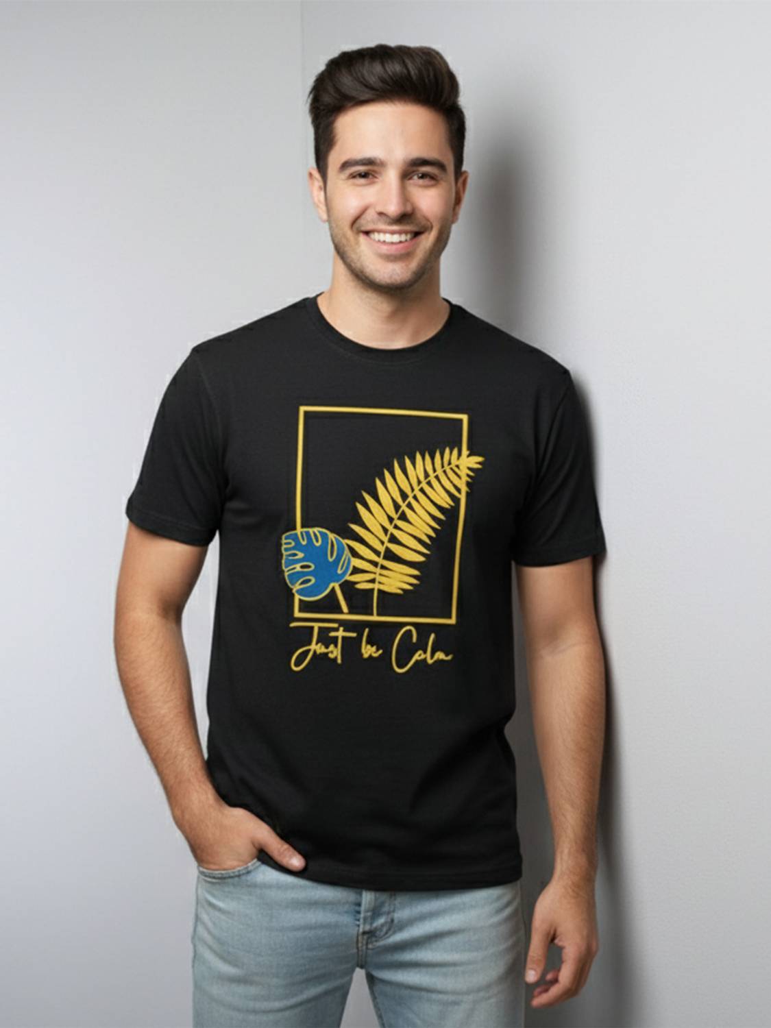 GUTI Men Printed Round Neck Pure Cotton Black T-Shirt
