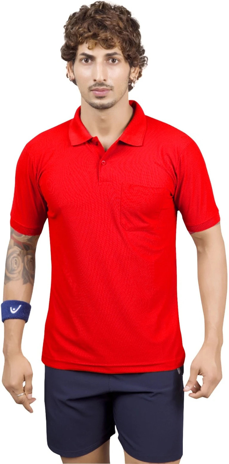 Image of M2HIT Solid Men Polo Neck Red, Maroon T-Shirt