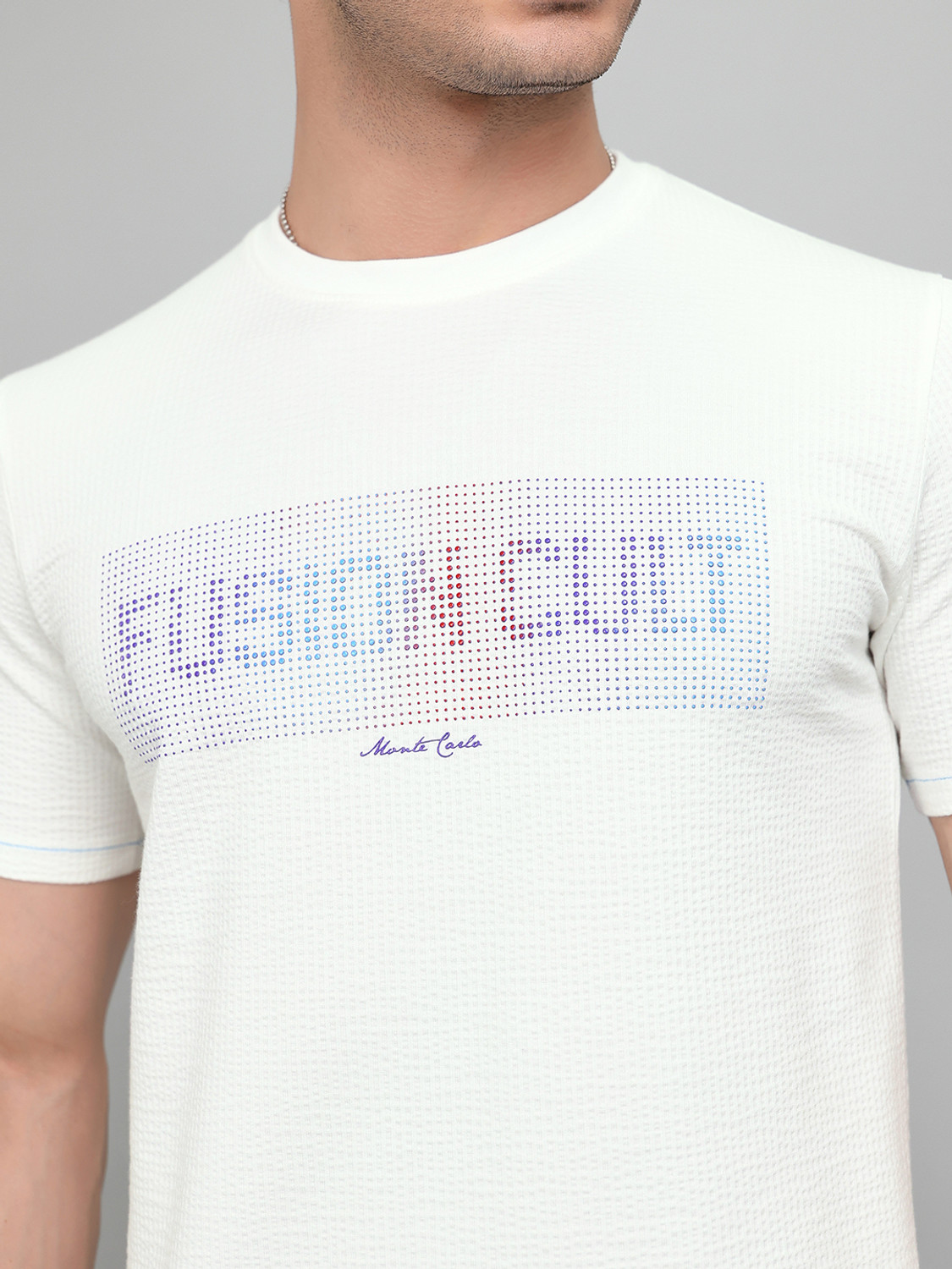 Image of MONTE CARLO Printed Men Round Neck White T-Shirt