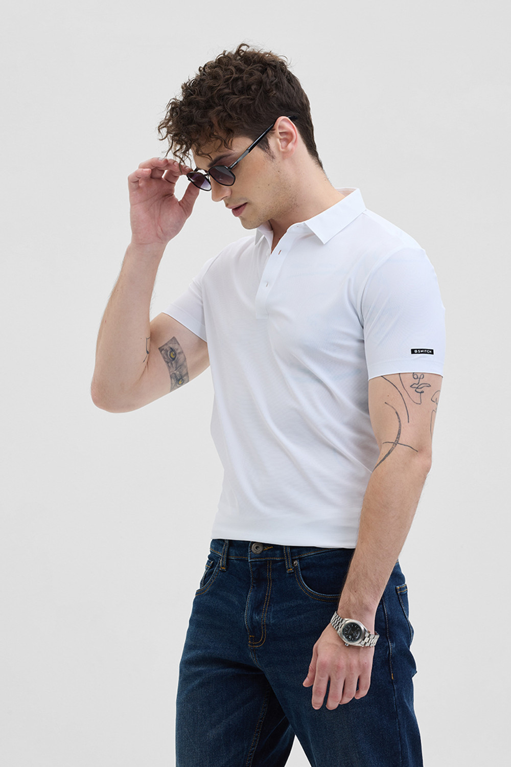 Image of Snitch Solid Men Polo Neck White T-Shirt