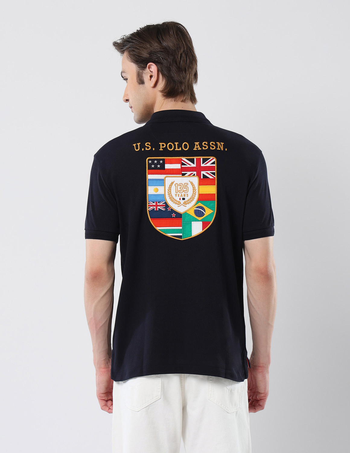 Image of U.S. POLO ASSN. Printed Men Polo Neck Blue T-Shirt