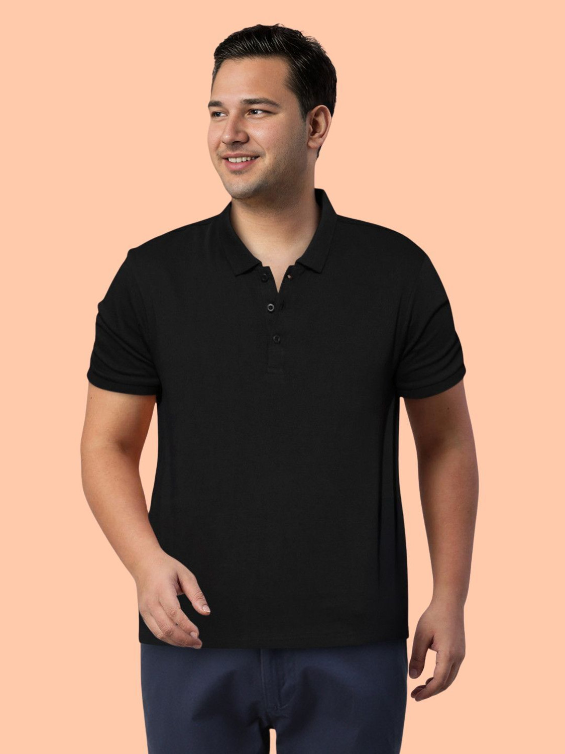 Image of Roadster Solid Men Polo Neck Black T-Shirt