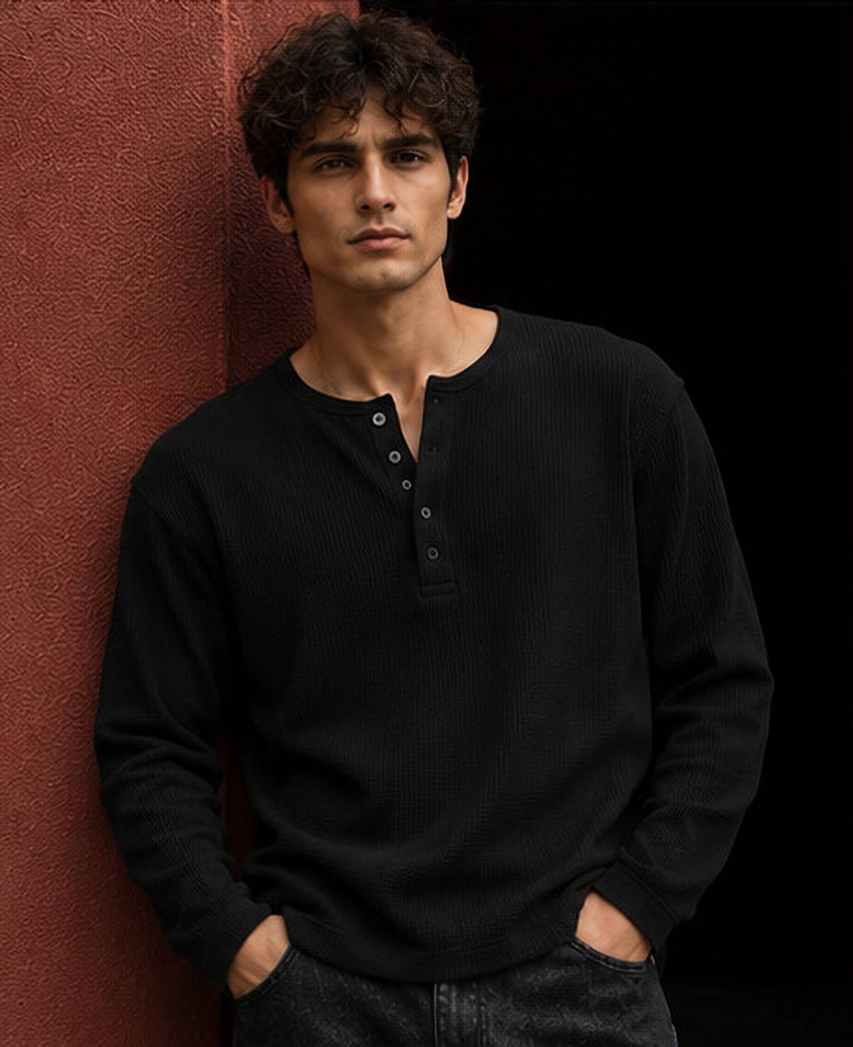 NOOK Men Black Henley Neck T-Shirt - Image 5