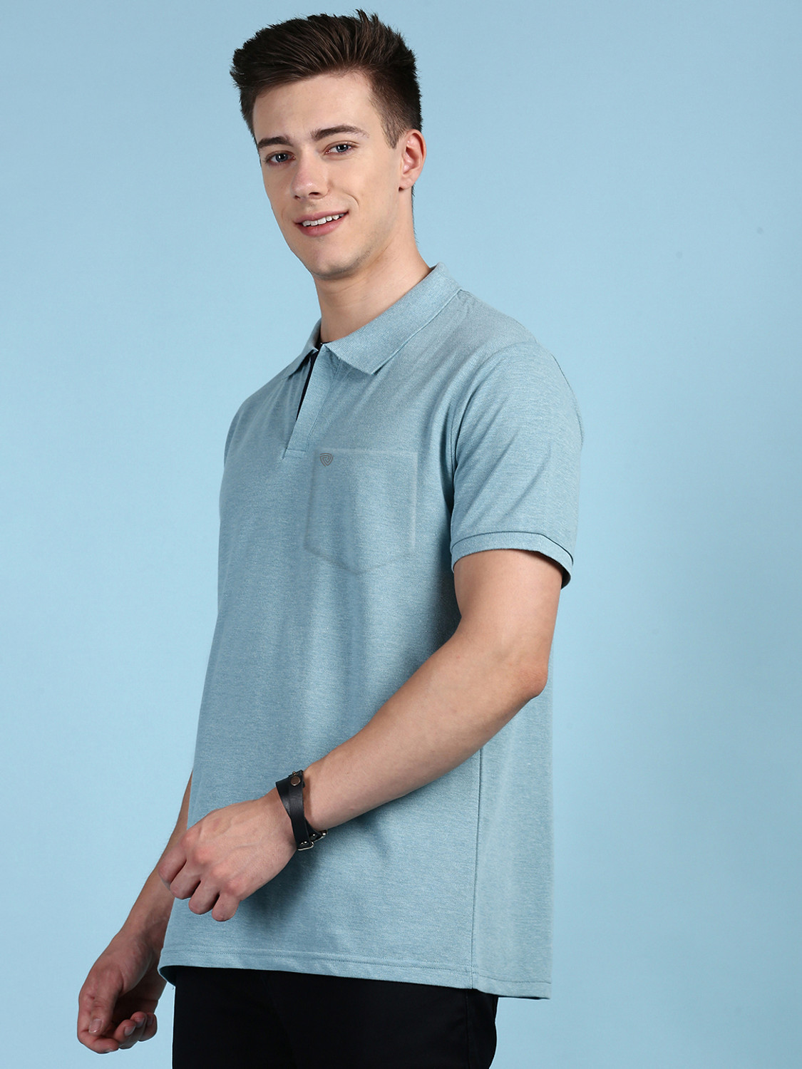 Image of LUX cozi Solid Men Polo Neck Blue T-Shirt