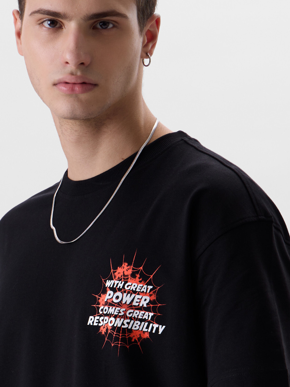 Image of The Souled Store Graphic Print, Self Design, Printed, Typography Men Round Neck Black T-Shirt