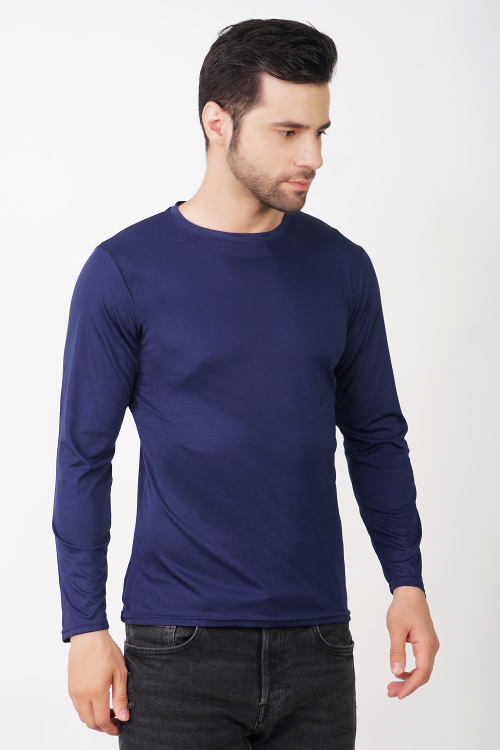 Image of KASPY Solid Men Round Neck Navy Blue T-Shirt