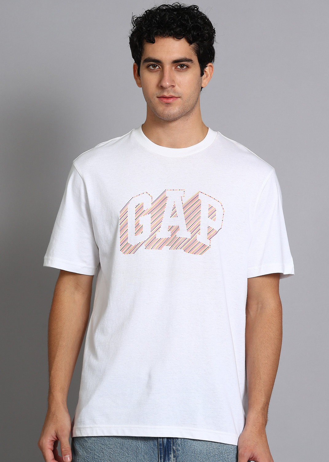 Image of GAP Printed Men Round Neck White T-Shirt