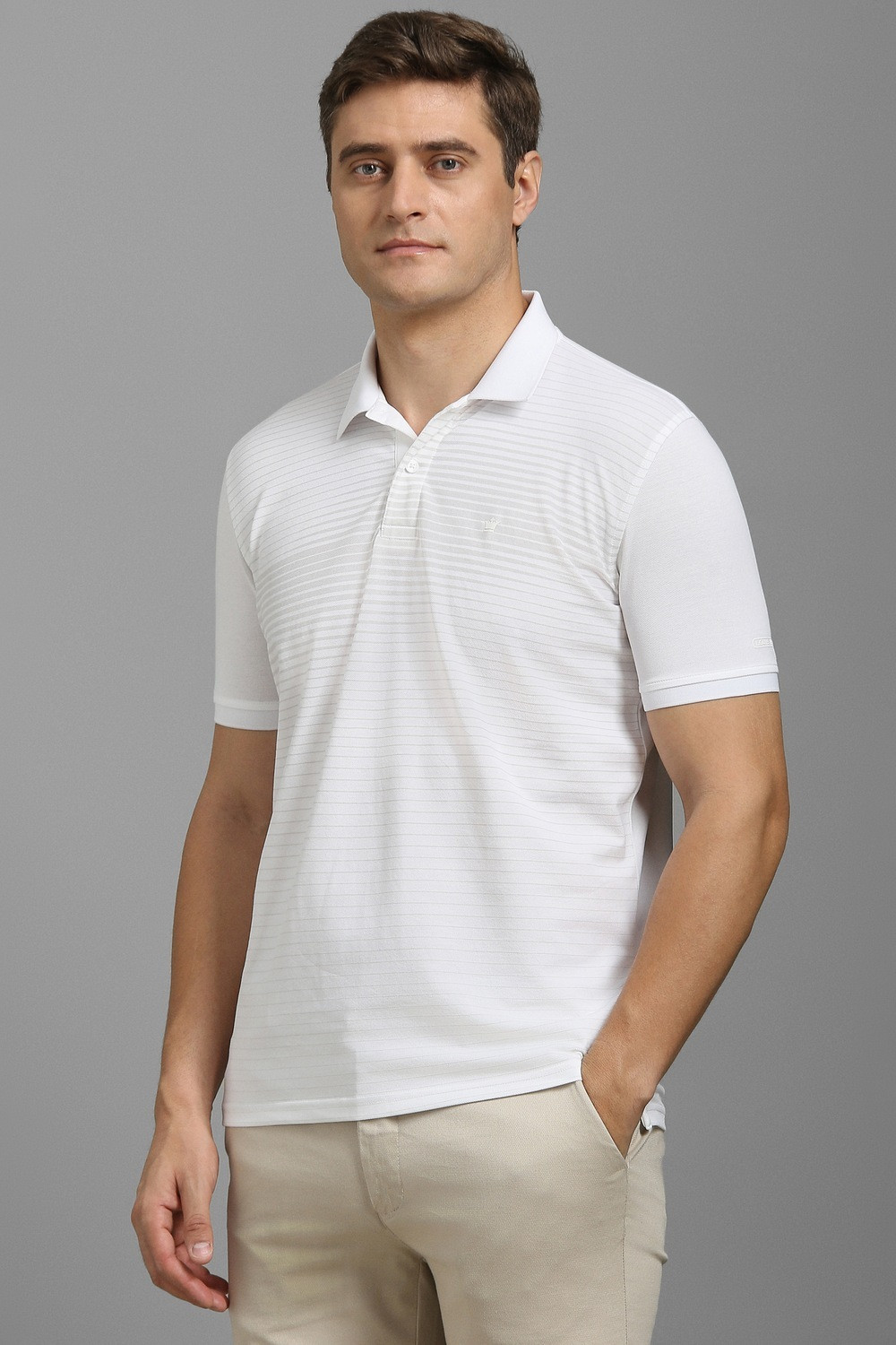 Image of LOUIS PHILIPPE Striped Men Polo Neck White T-Shirt