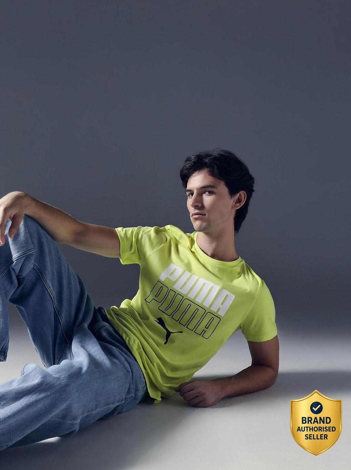 Image of PUMA Printed Men Crew Neck Yellow T-Shirt