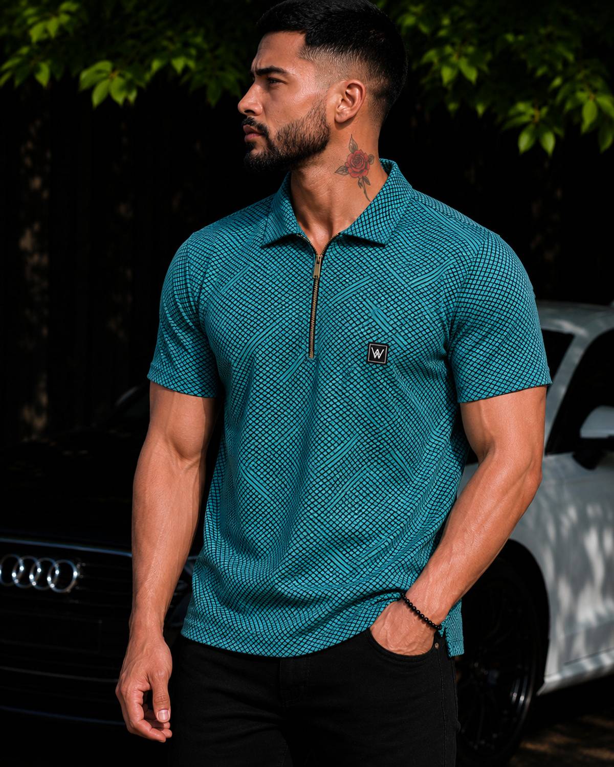 ReGNoR Men Zip Neck Light Blue T-Shirt - Image 4