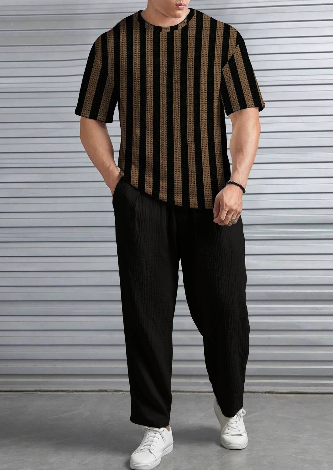 KAJARU Brown Striped Men's T-Shirt - Image 5