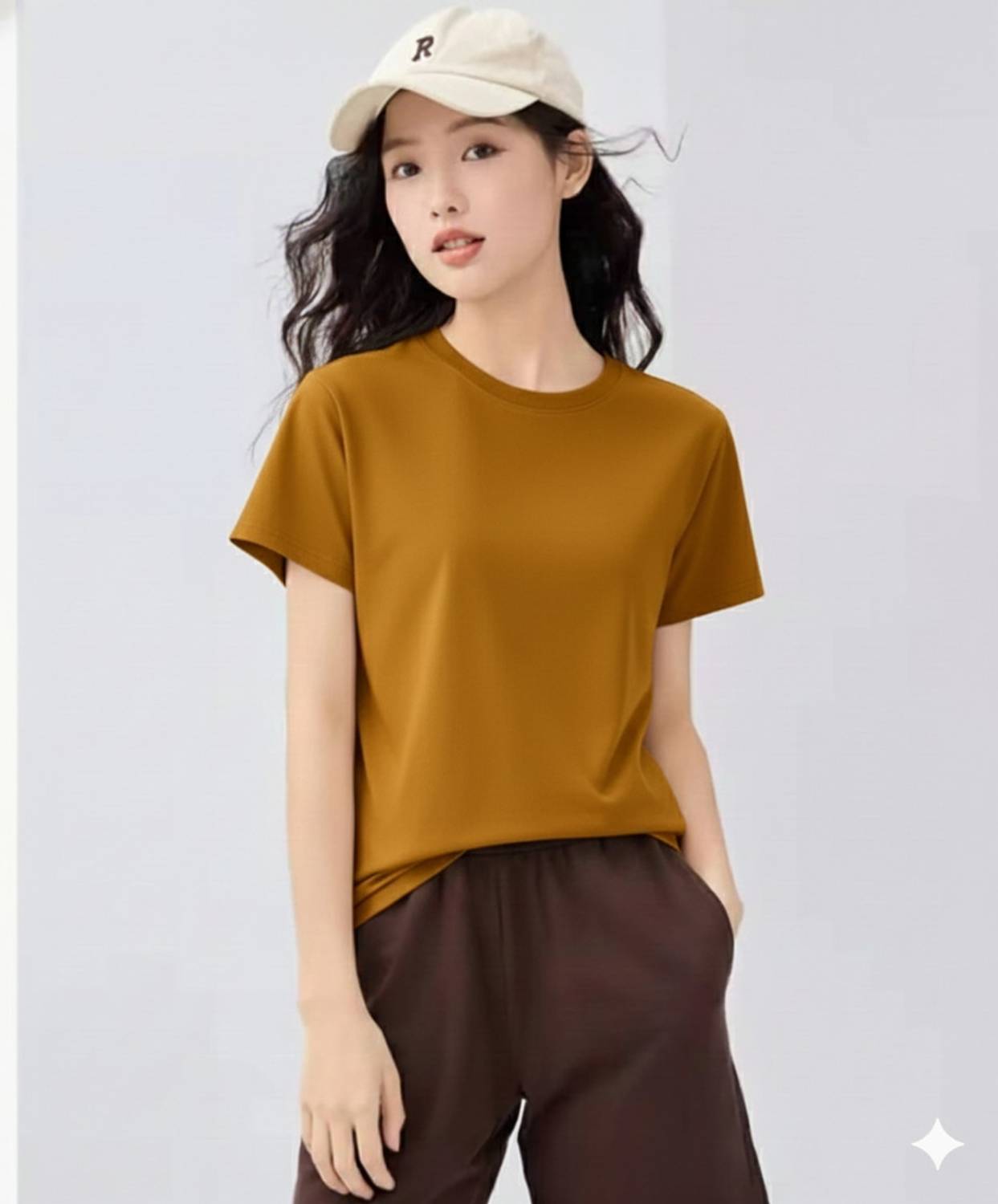 Ashkart Solid Women Round Neck Beige T-Shirt