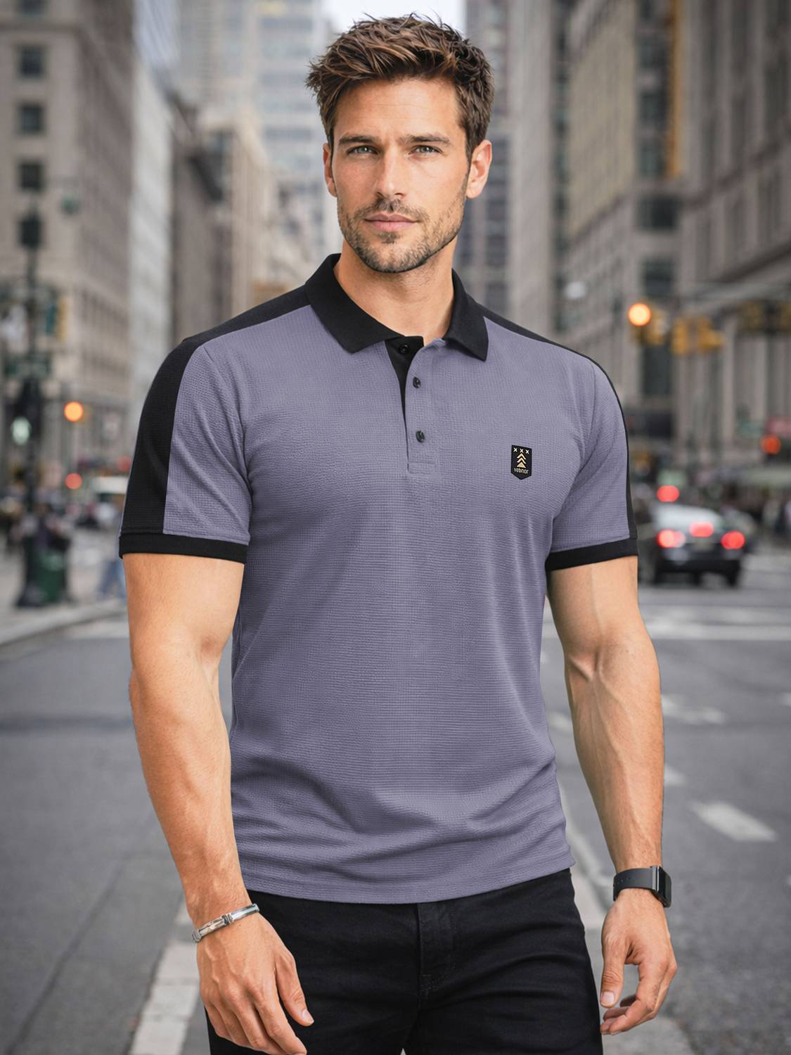 VeBNoR Men Grey Polo Neck T-Shirt - Image 5