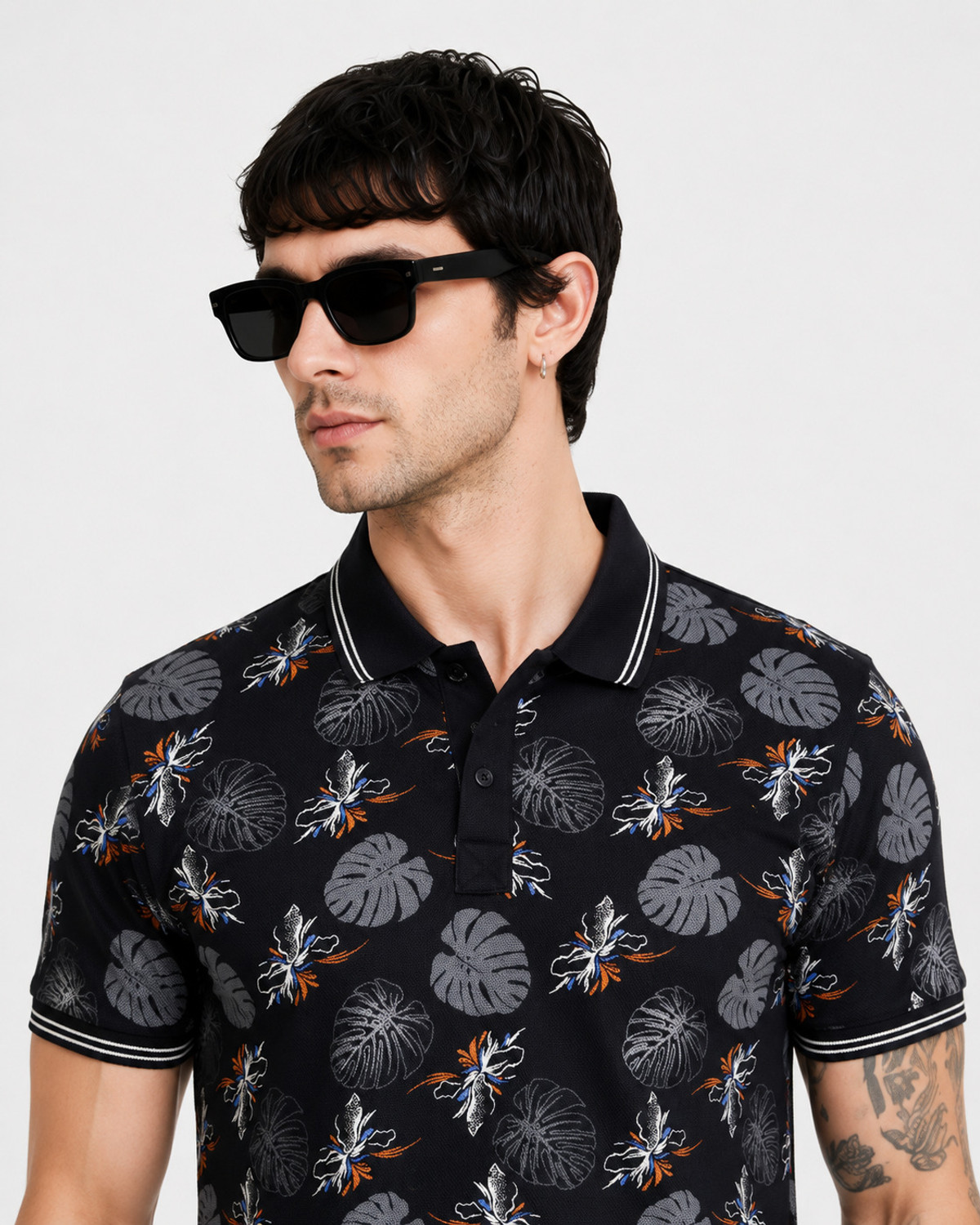 Image of Mr Rabby Printed Men Polo Neck Black T-Shirt