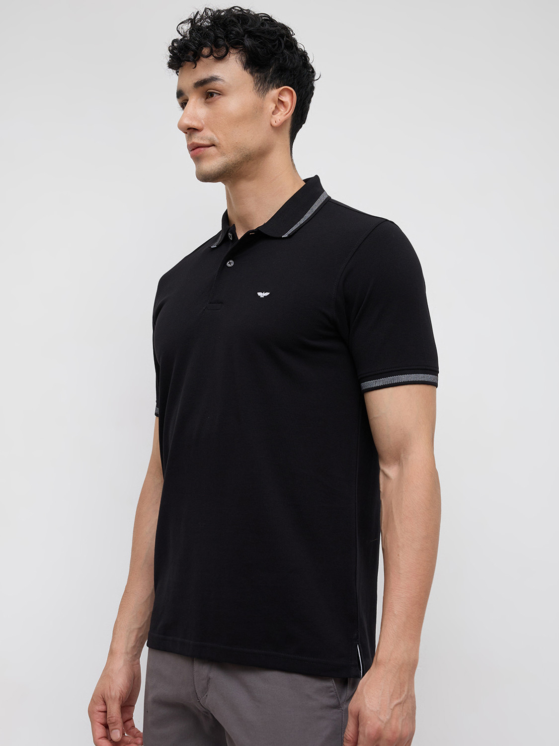 Image of PARK AVENUE Solid Men Polo Neck Black T-Shirt