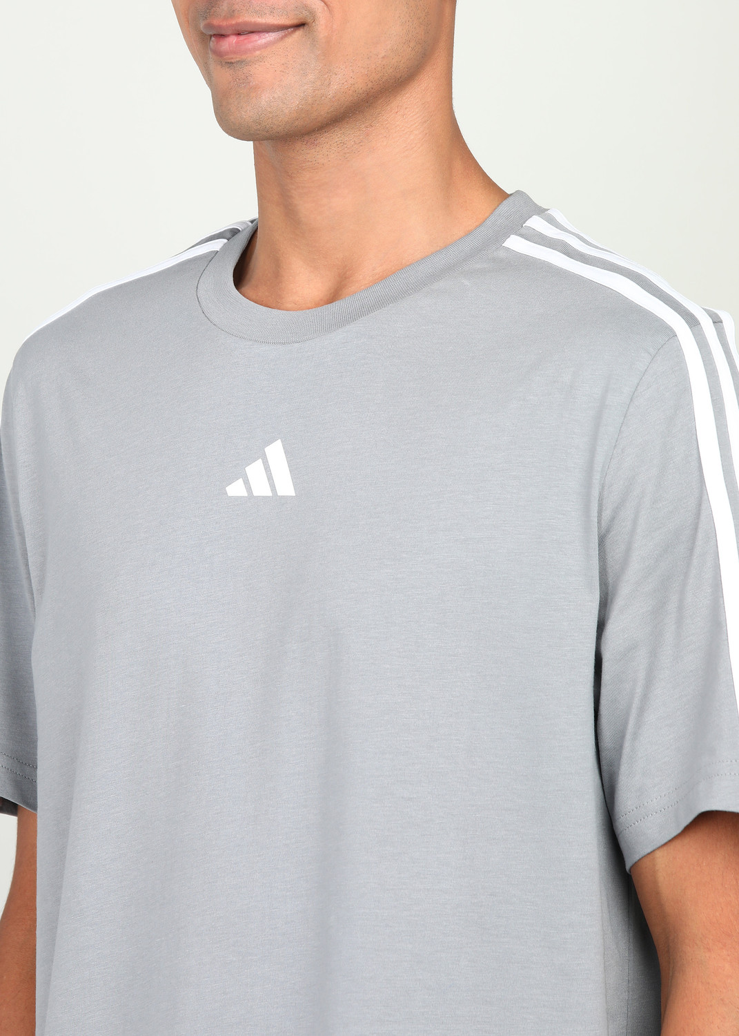Image of ADIDAS Solid Men Round Neck Grey T-Shirt