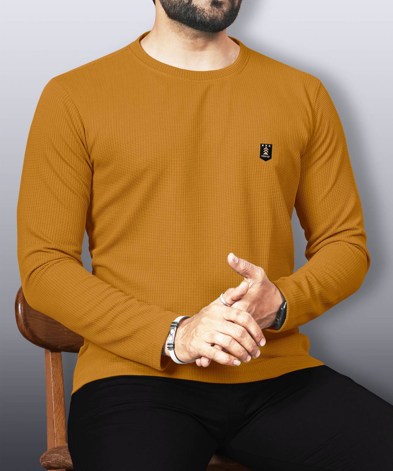 VeBNoR Men Self Design Round Neck Polyester Yellow T-Shirt