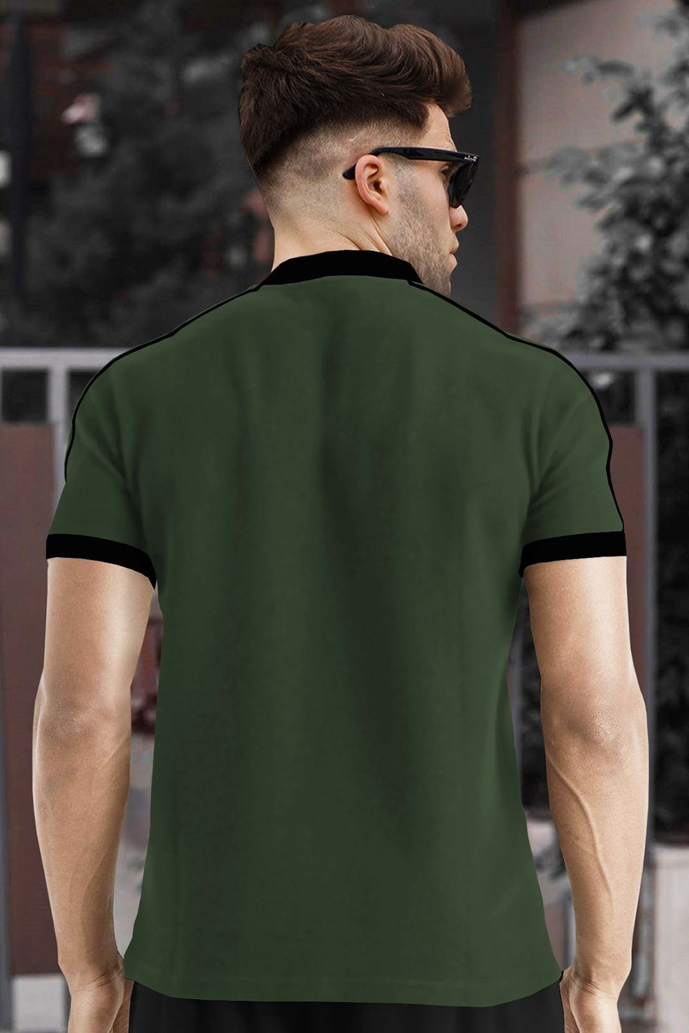 Image of TRIPR Solid Men Henley Neck Dark Green, Black T-Shirt