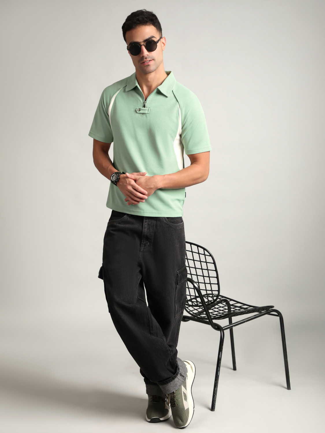 Image of BEYOUNG Solid Men Polo Neck Green T-Shirt