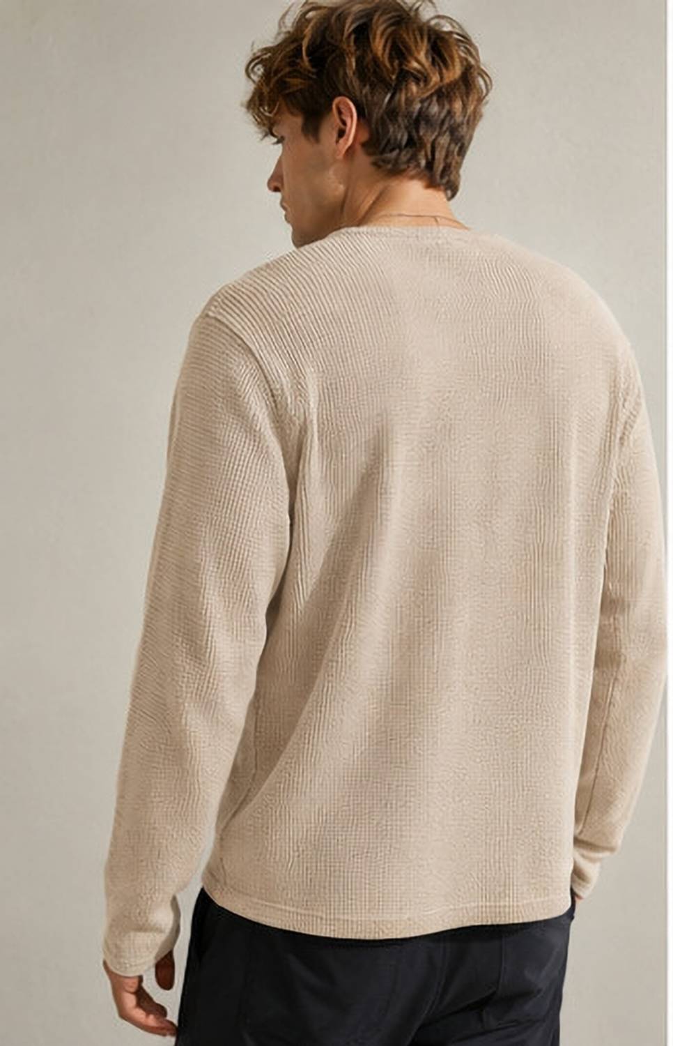 NOOK Men Beige Henley Neck T-Shirt - Image 4