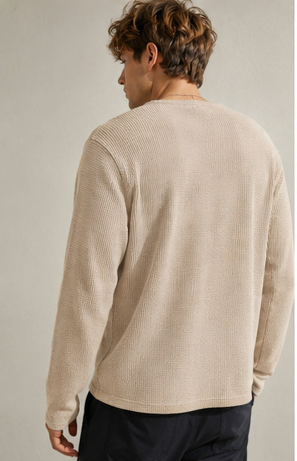 Image of NOOK Self Design Men Henley Neck Beige T-Shirt