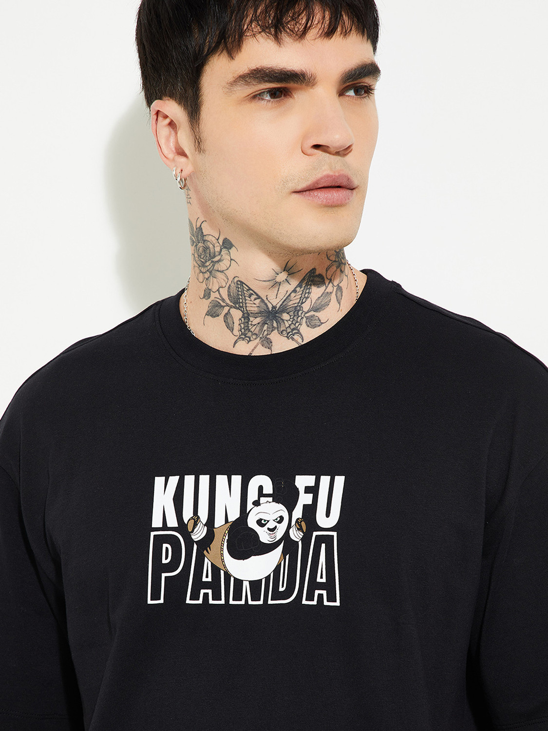 Image of MAX Printed Men Round Neck Black T-Shirt