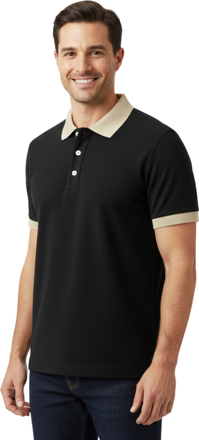 Image of Rikaro Solid Men Polo Neck Black T-Shirt