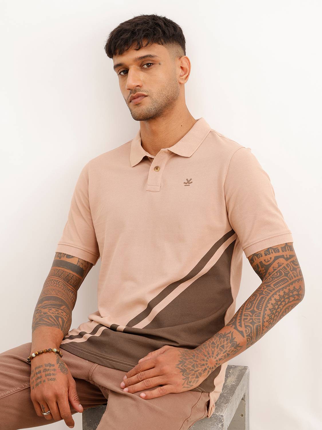 WROGN Solid Men Polo Neck Brown T-Shirt
