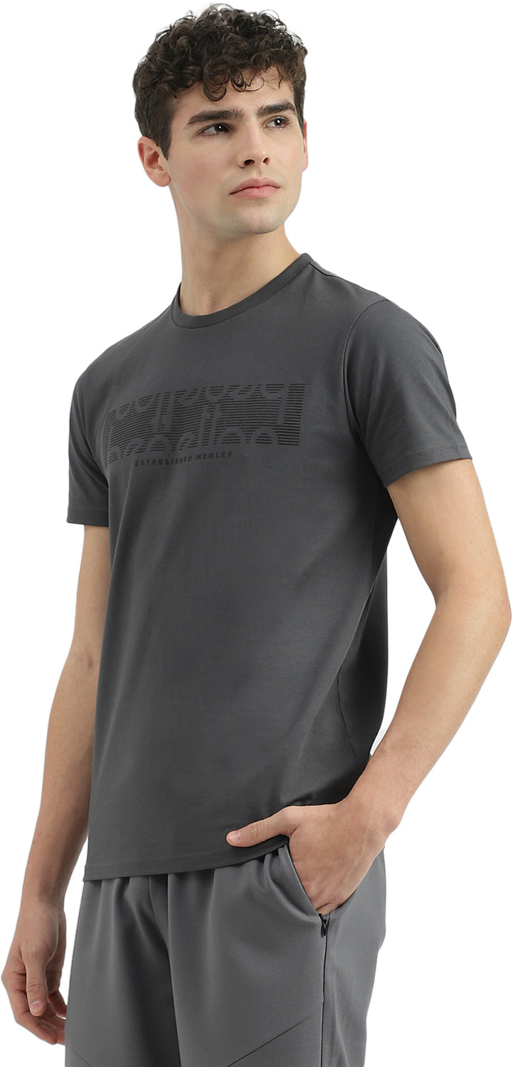 Image of United Colors of Benetton Printed, Typography Men Round Neck Grey T-Shirt