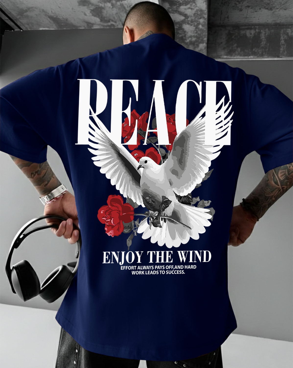 Image of AUSK Printed Men Round Neck Blue, White T-Shirt