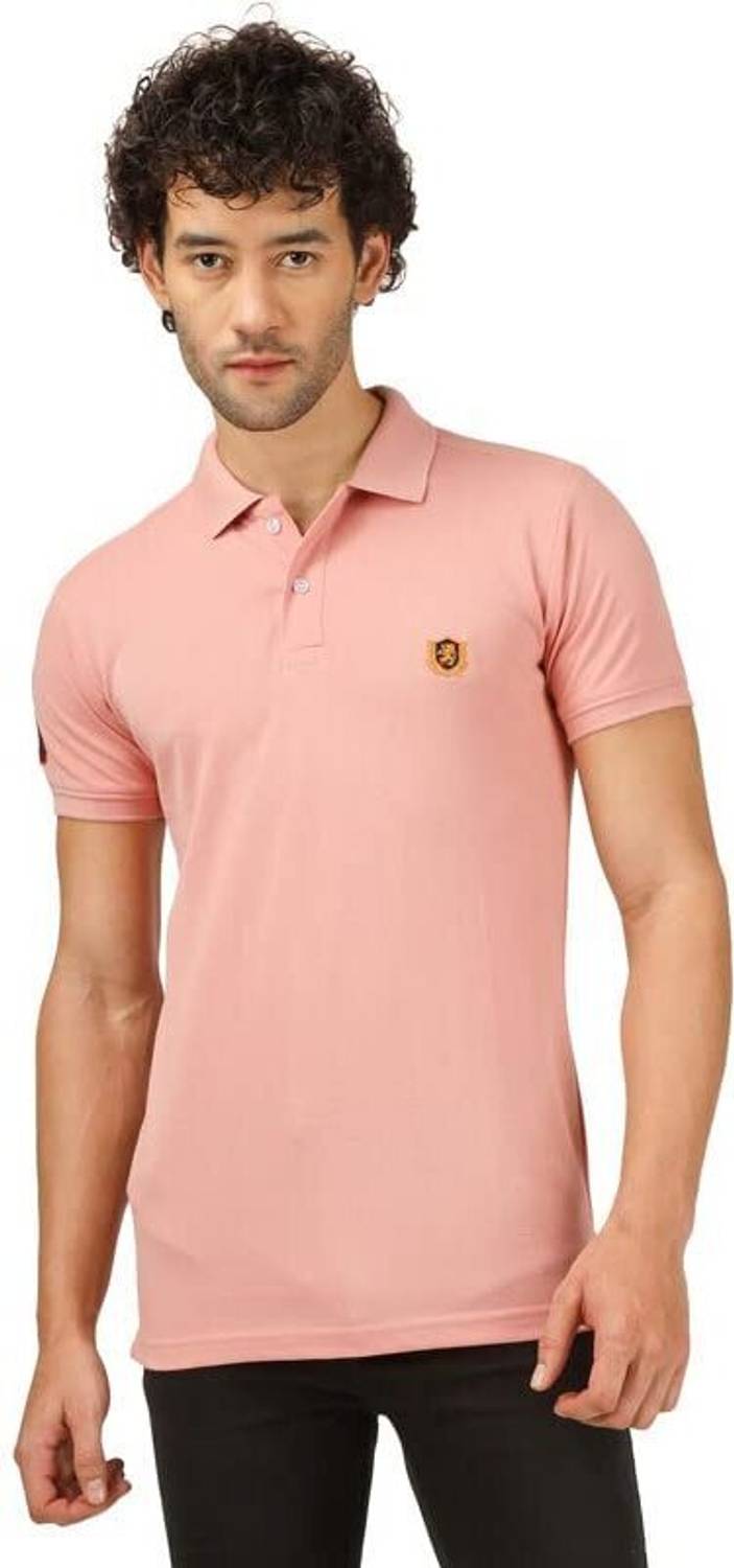 BlueFicus Solid Men Polo Neck Pink T-Shirt
