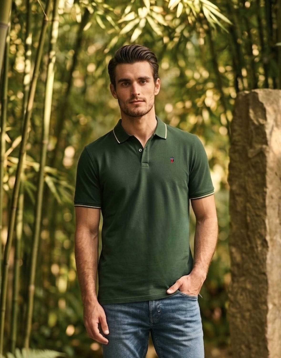 Louis Philippe Dark Green Polo Neck T-Shirt - Image 1