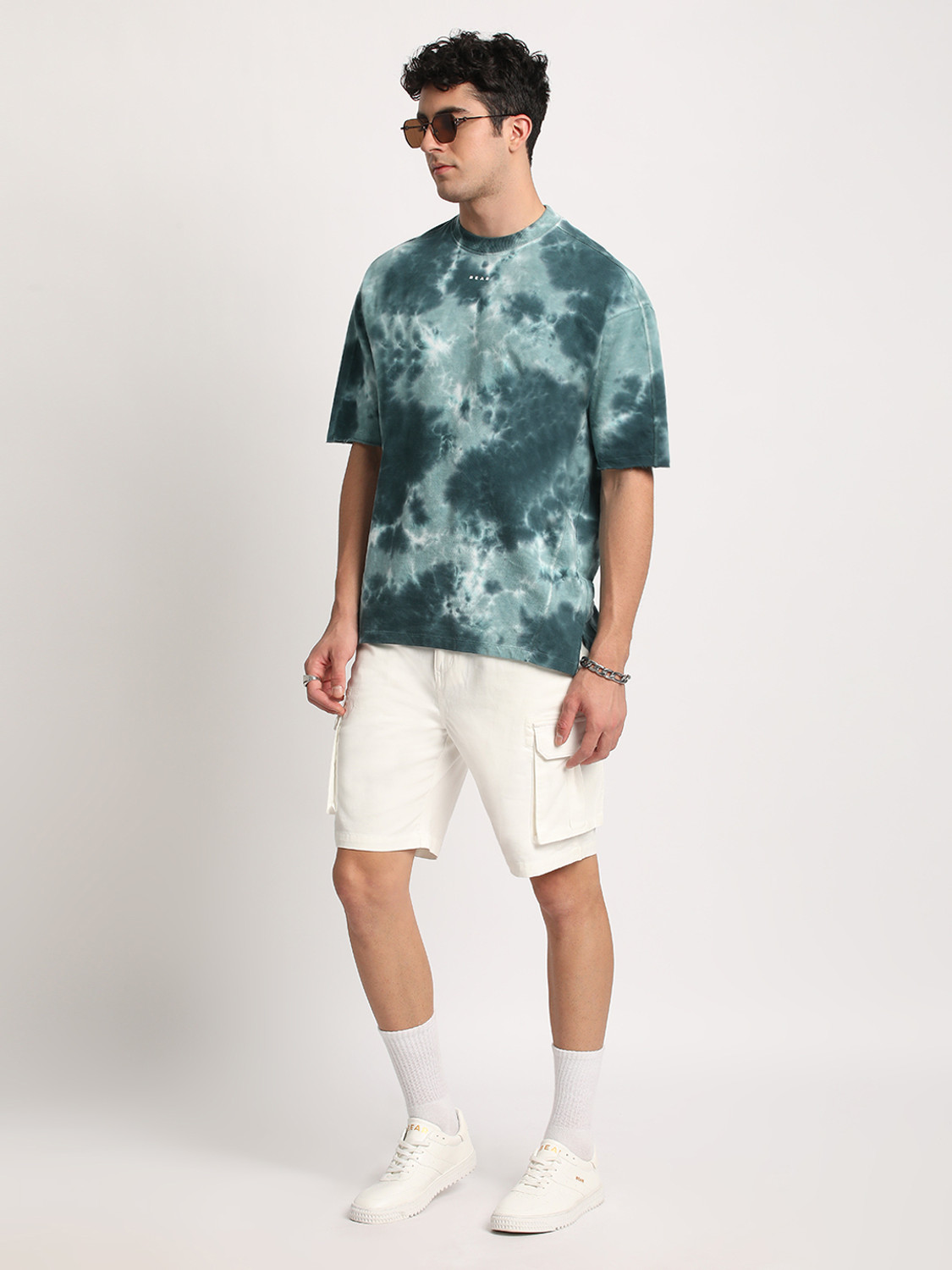 Image of THE BEAR HOUSE Tie & Dye Men Round Neck Blue T-Shirt