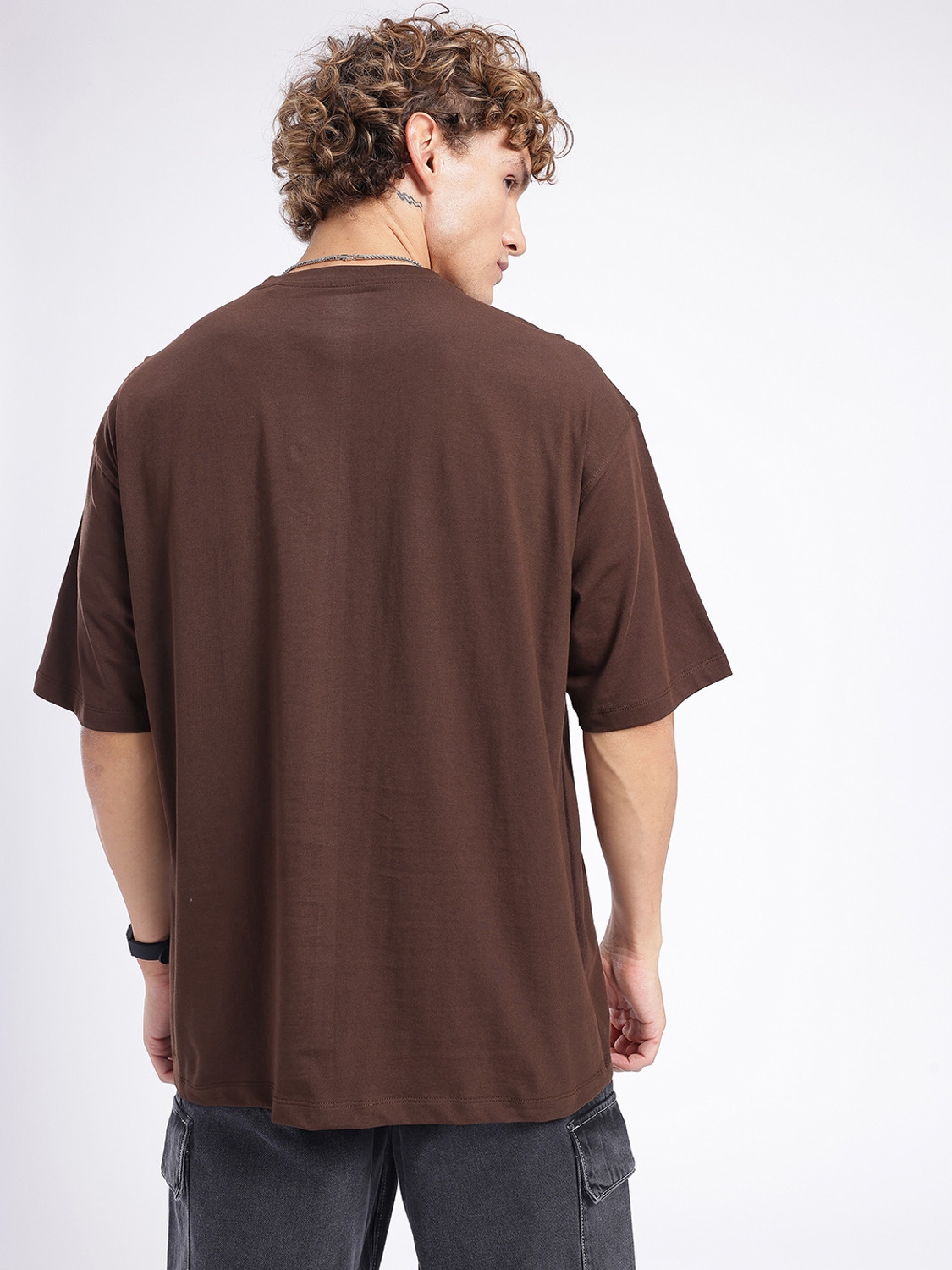 Image of Glitchez Graphic Print Men Round Neck Brown T-Shirt