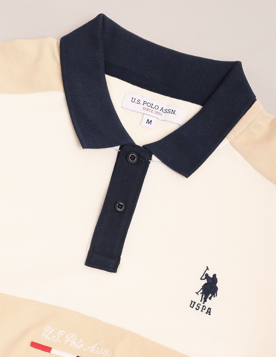 Image of U.S. POLO ASSN. Colorblock Men Polo Neck Beige T-Shirt