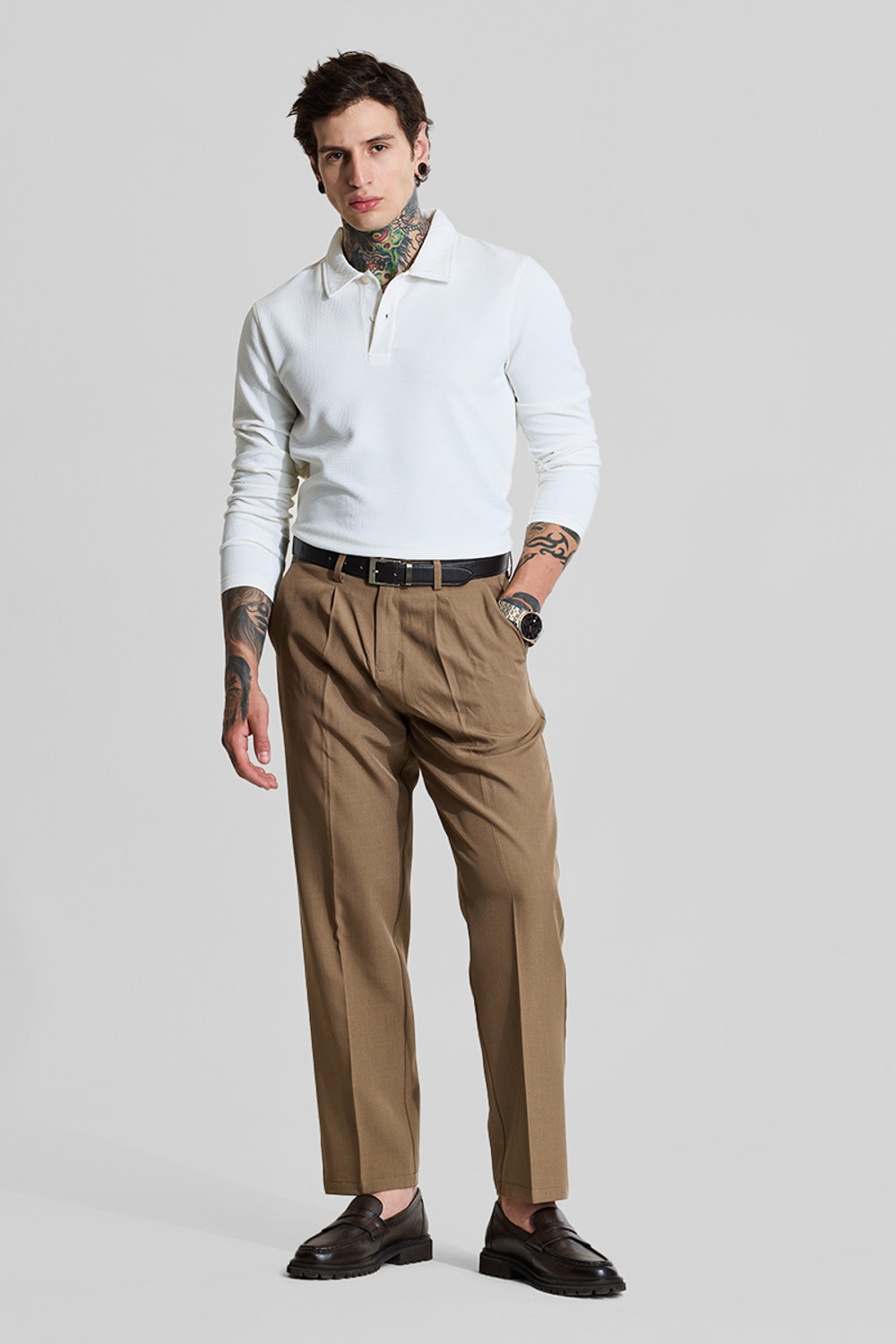 Image of Snitch Solid Men Polo Neck White T-Shirt