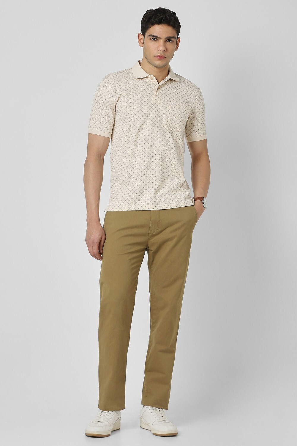 Image of PETER ENGLAND Printed Men Polo Neck Beige T-Shirt