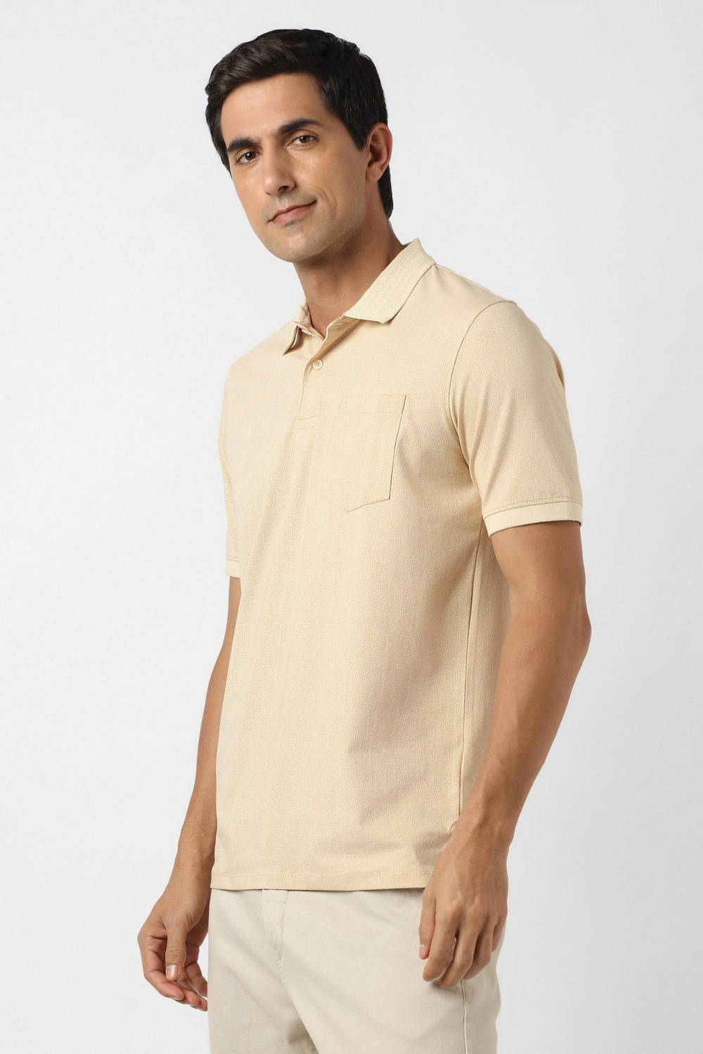 Image of PETER ENGLAND Printed Men Polo Neck Beige T-Shirt