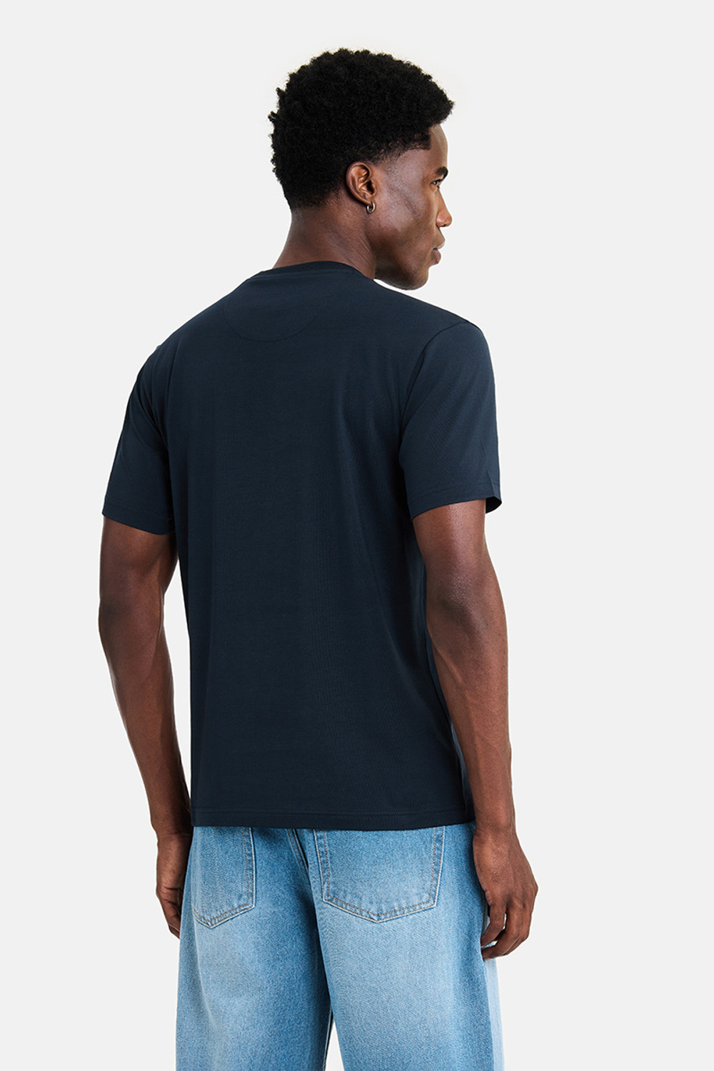 Image of Snitch Solid Men Round Neck Navy Blue T-Shirt