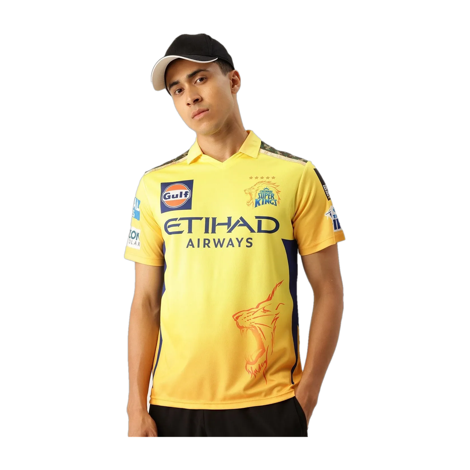 Image of playR Printed Men V Neck Yellow T-Shirt