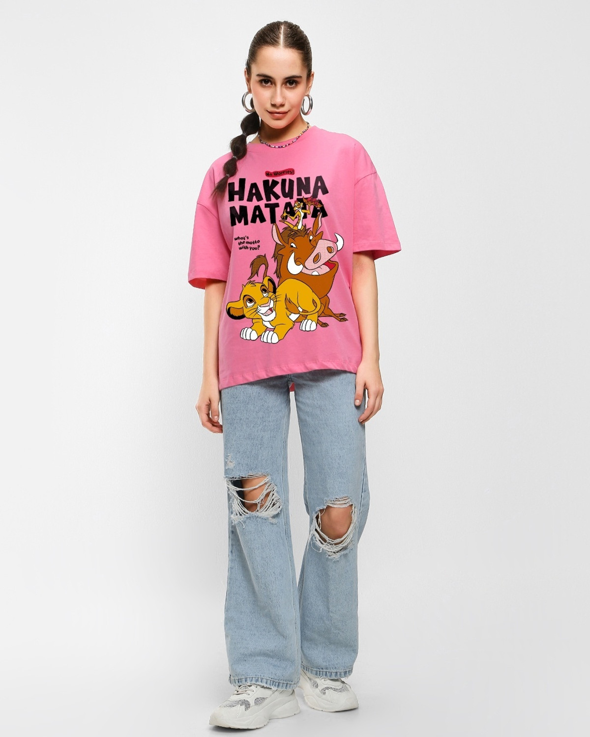 Image of BEWAKOOF Graphic Print Women Round Neck Pink T-Shirt