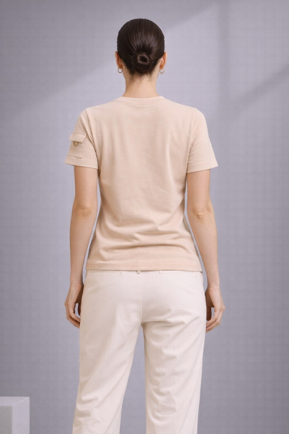 Image of Adyavastram Solid Women Round Neck Beige T-Shirt